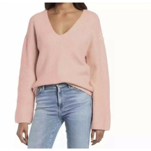 Treasure & Bond Small V-Neck Rib Pullover Wool Blend Sweater Blush Pink … - Picture 1 of 5